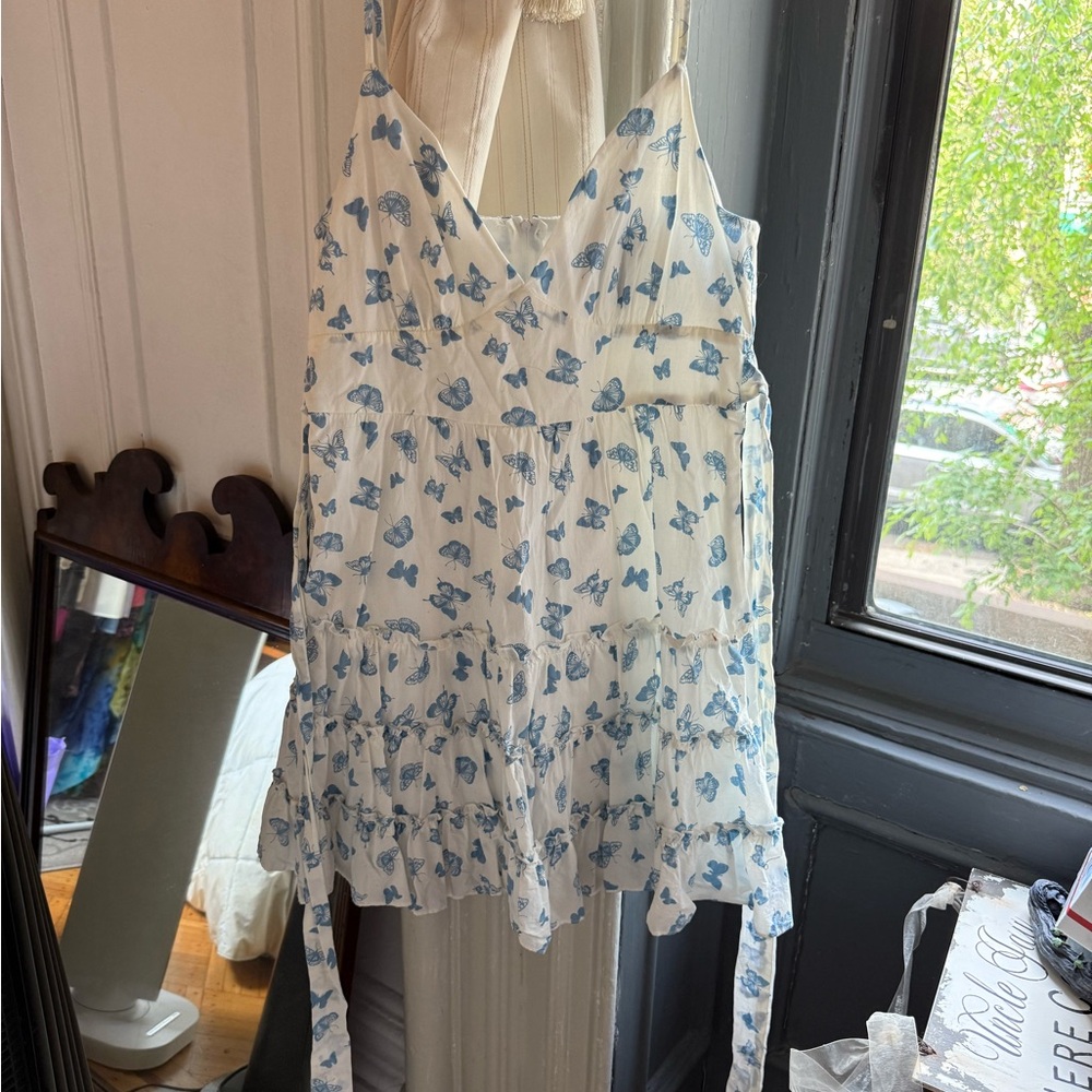 B. Smart White and Blue Butterfly Camisole